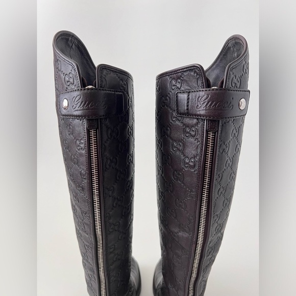 GUCCI | Brown Guccissima GG Logo Maud Leather Knee High Riding Boots EU 36.5 - Picture 8 of 12